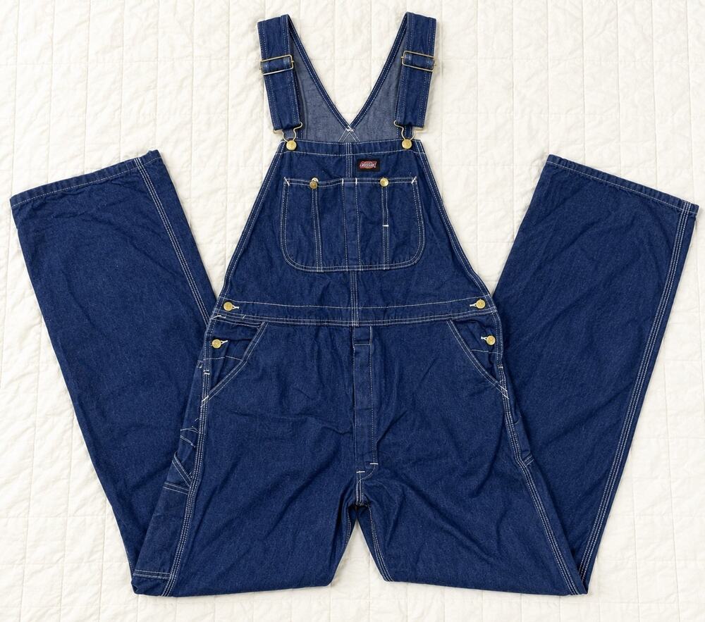 Dickies Mens Denim Bib Overalls Dark Wash Carpenter Workwear SIZE 38x32 ~ CLEAN